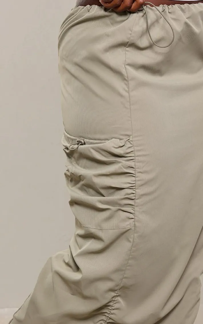 Plus Sage Green Ruched Cargo Pocket Maxi Skirt