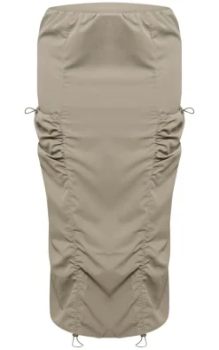 Plus Sage Green Ruched Cargo Pocket Maxi Skirt