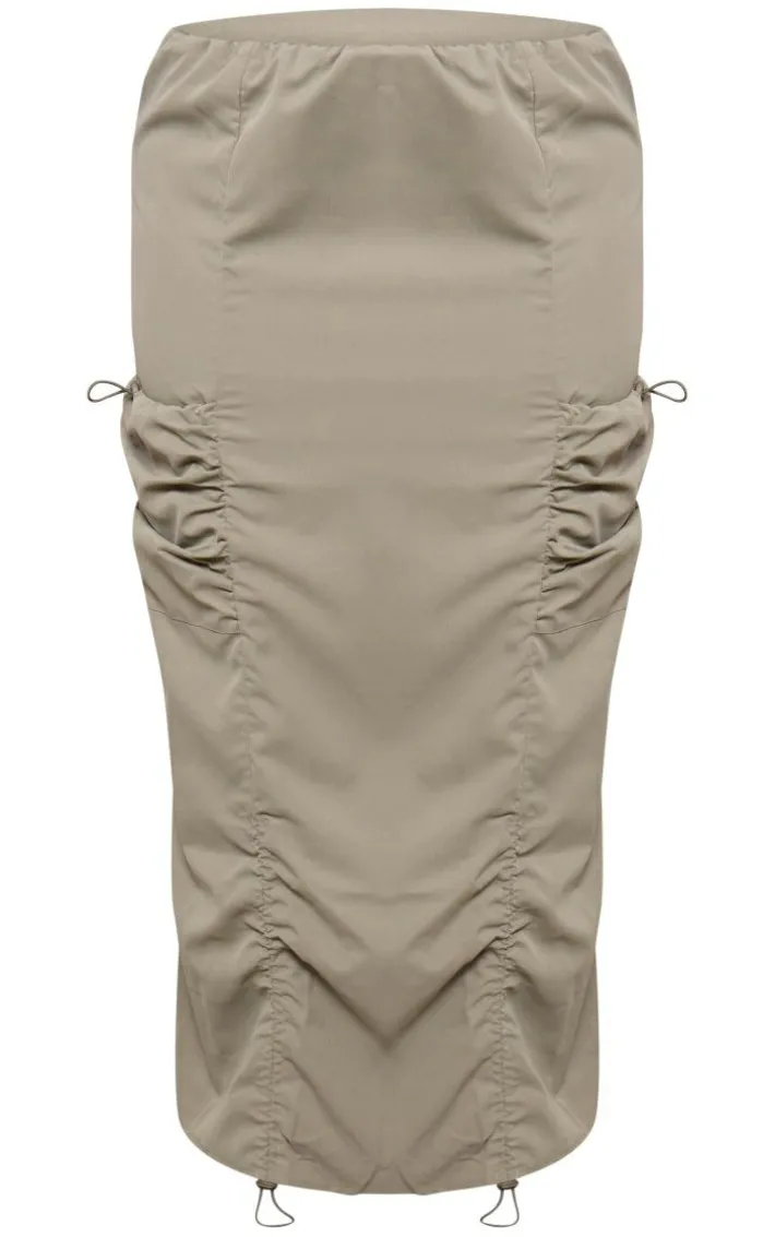 Plus Sage Green Ruched Cargo Pocket Maxi Skirt