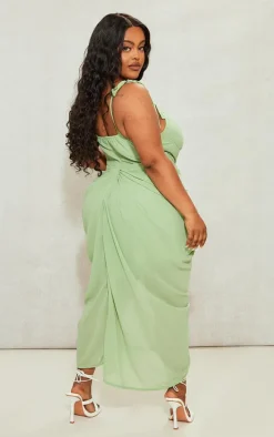 Plus Sage Green Underwire Detail Draped Midi Dress