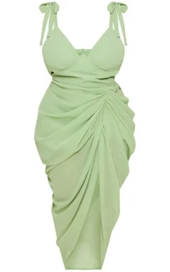 Plus Sage Green Underwire Detail Draped Midi Dress