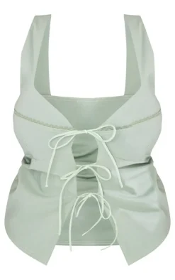 Plus Sage Tie Front Crop Top