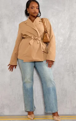 Plus Sand Belted Waist Blazer