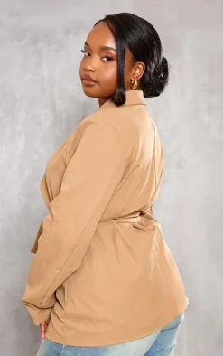 Plus Sand Belted Waist Blazer
