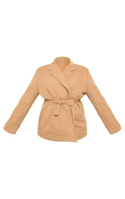 Plus Sand Belted Waist Blazer