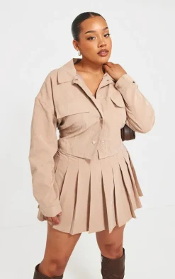 Plus Sand Cropped Cargo Pocket Shirt