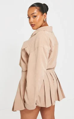 Plus Sand Cropped Cargo Pocket Shirt