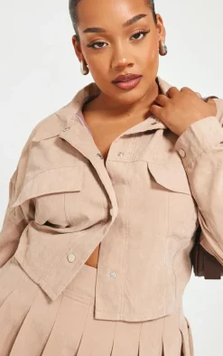 Plus Sand Cropped Cargo Pocket Shirt