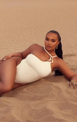 Plus Sand Gold Trim Asymmetric Swimsuit