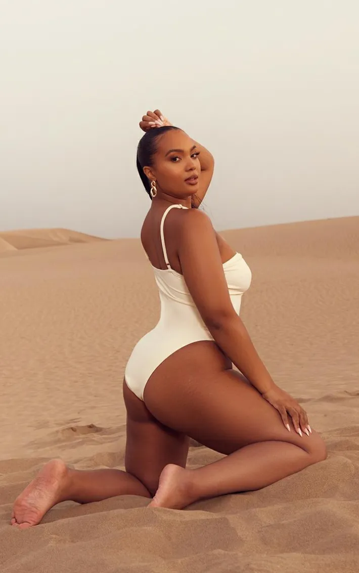 Plus Sand Gold Trim Asymmetric Swimsuit