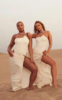 Plus Sand Gold Trim Asymmetric Swimsuit