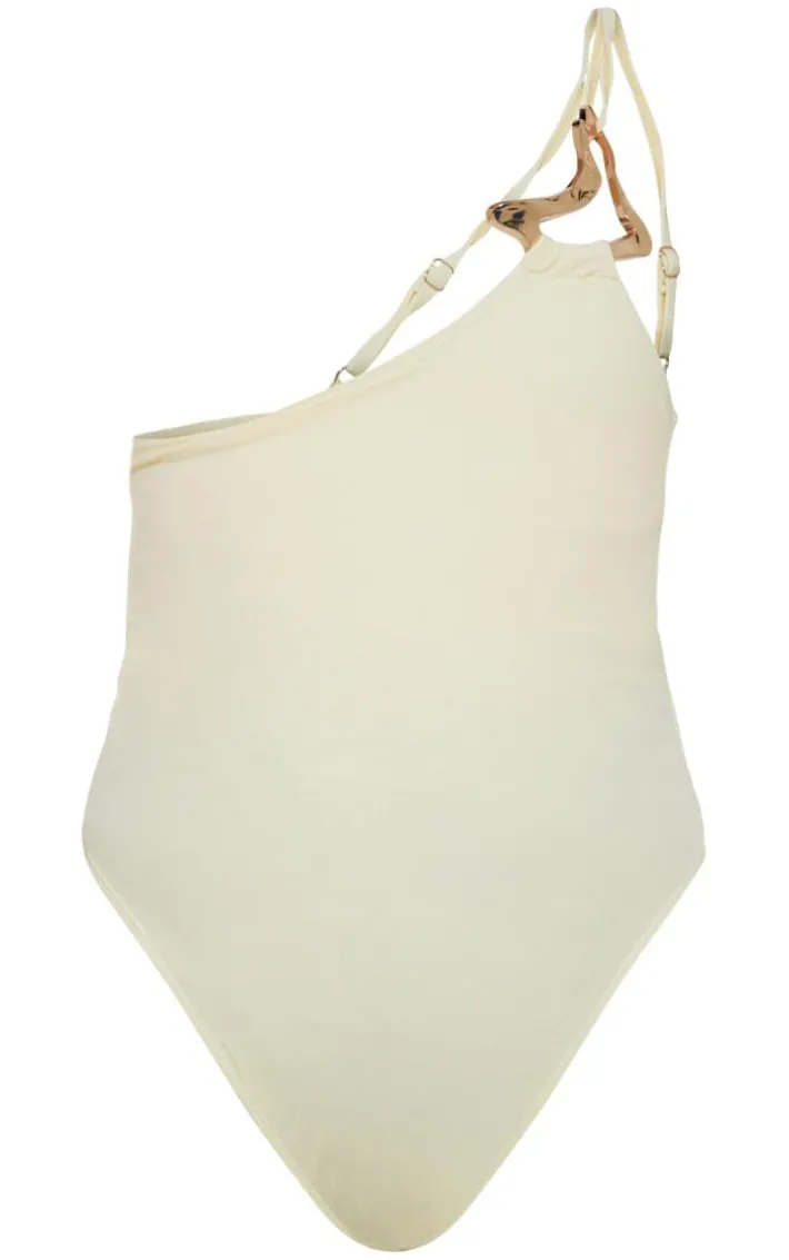 Plus Sand Gold Trim Asymmetric Swimsuit