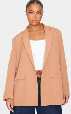 Plus Sand Oversized Button Up Blazer