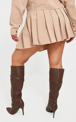 Plus Sand Pleated Belt Loop Detail Mini Skirt