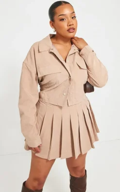 Plus Sand Pleated Belt Loop Detail Mini Skirt