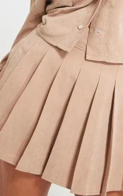 Plus Sand Pleated Belt Loop Detail Mini Skirt
