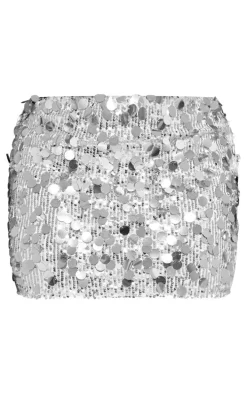 Plus Silver Coin Sequin Mini Skirt