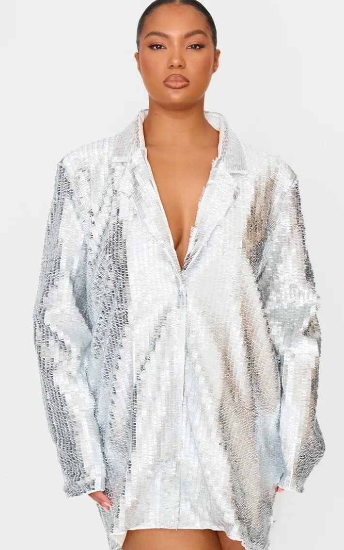 Plus Silver Diamante Blazer Dress