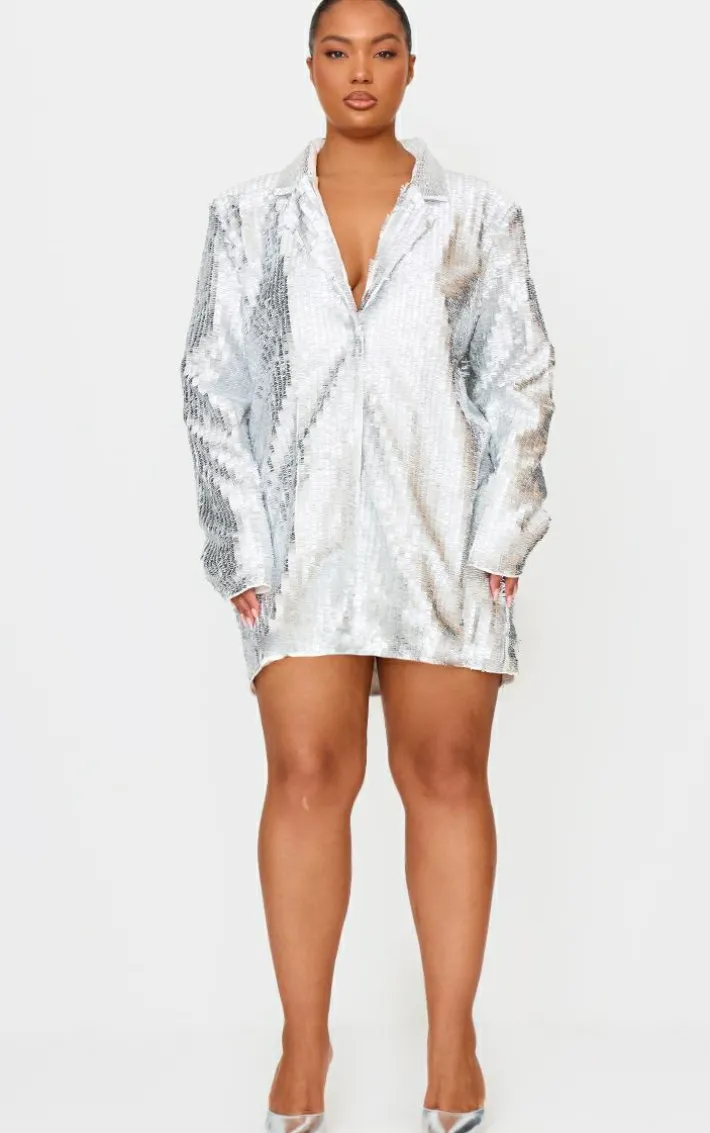 Plus Silver Diamante Blazer Dress