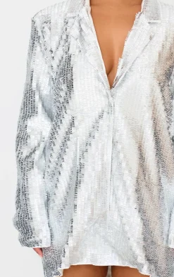 Plus Silver Diamante Blazer Dress