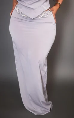 Plus Silver Diamante Chain Trim Maxi Skirt