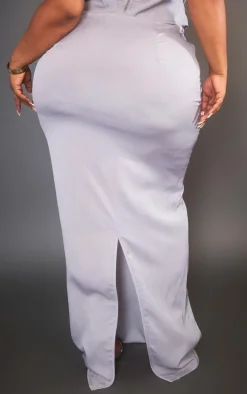 Plus Silver Diamante Chain Trim Maxi Skirt