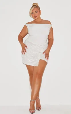 Plus Silver Sequin Feather Asymmetric Mini Skirt