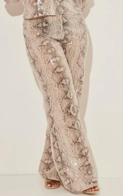 Plus Silver Snake Sequin Wide Leg Pants