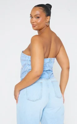 Plus Silver Washed Foil Denim Corset