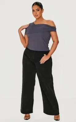Plus Slate Grey Contour Bardot Twist Detail Top