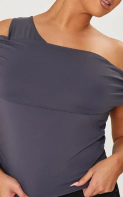 Plus Slate Grey Contour Bardot Twist Detail Top