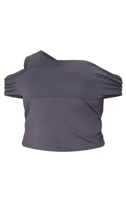 Plus Slate Grey Contour Bardot Twist Detail Top