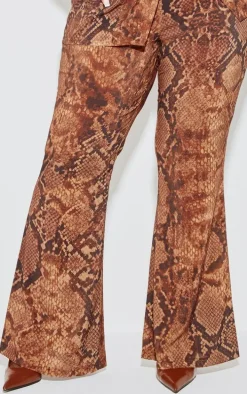 Plus Snake Print Chiffon Flare Pants