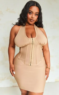 Plus Stone Bandage Plunge Corset Bodycon Dress