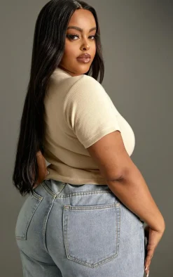 Plus Stone Basic Rib Short Sleeve Crop Top