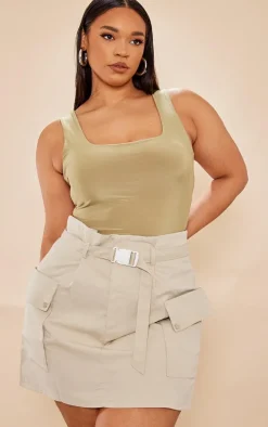 Plus Stone Belted Cargo Mini Skirt