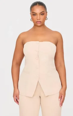 Plus Stone Button Up Bandeau Vest