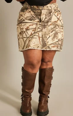 Plus Stone Camo Print Belted Cargo Mini Skirt