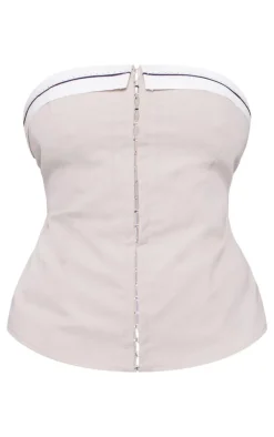 Plus Stone Contrast Foldover Panel Hook And Eye Corset