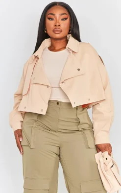 Plus Stone Contrast Lining Cropped Trench Coat