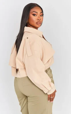 Plus Stone Contrast Lining Cropped Trench Coat
