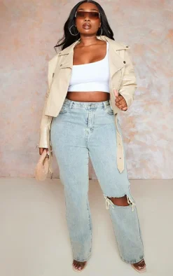 Plus Stone Croc Faux Leather Oversized Biker Jacket