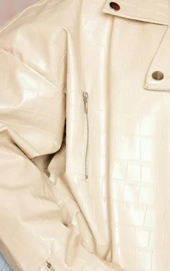 Plus Stone Croc Faux Leather Oversized Biker Jacket