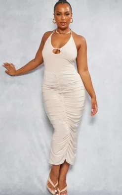 Plus Stone Cut Out Ruched Midi Dress