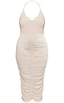 Plus Stone Cut Out Ruched Midi Dress