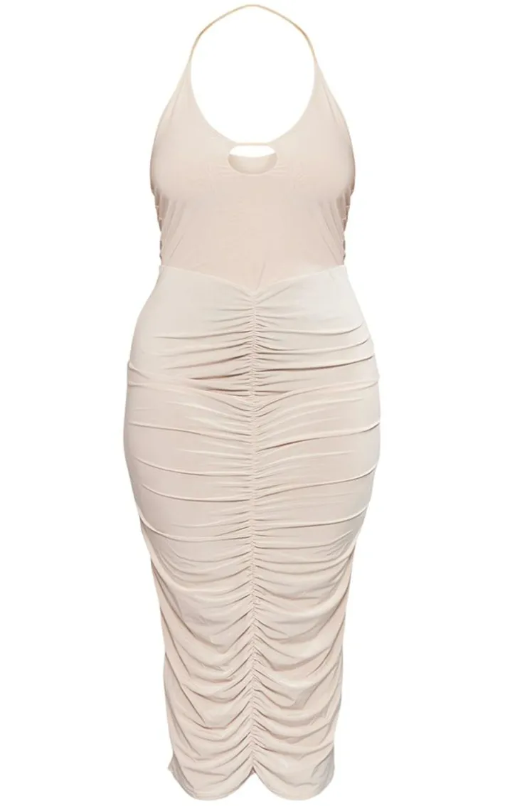 Plus Stone Cut Out Ruched Midi Dress
