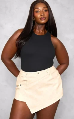 Plus Stone Faux Leather Wrap Detail Skort