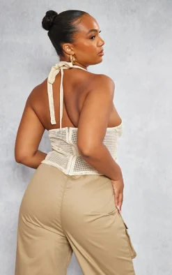 Plus Stone Fishnet Halterneck Top