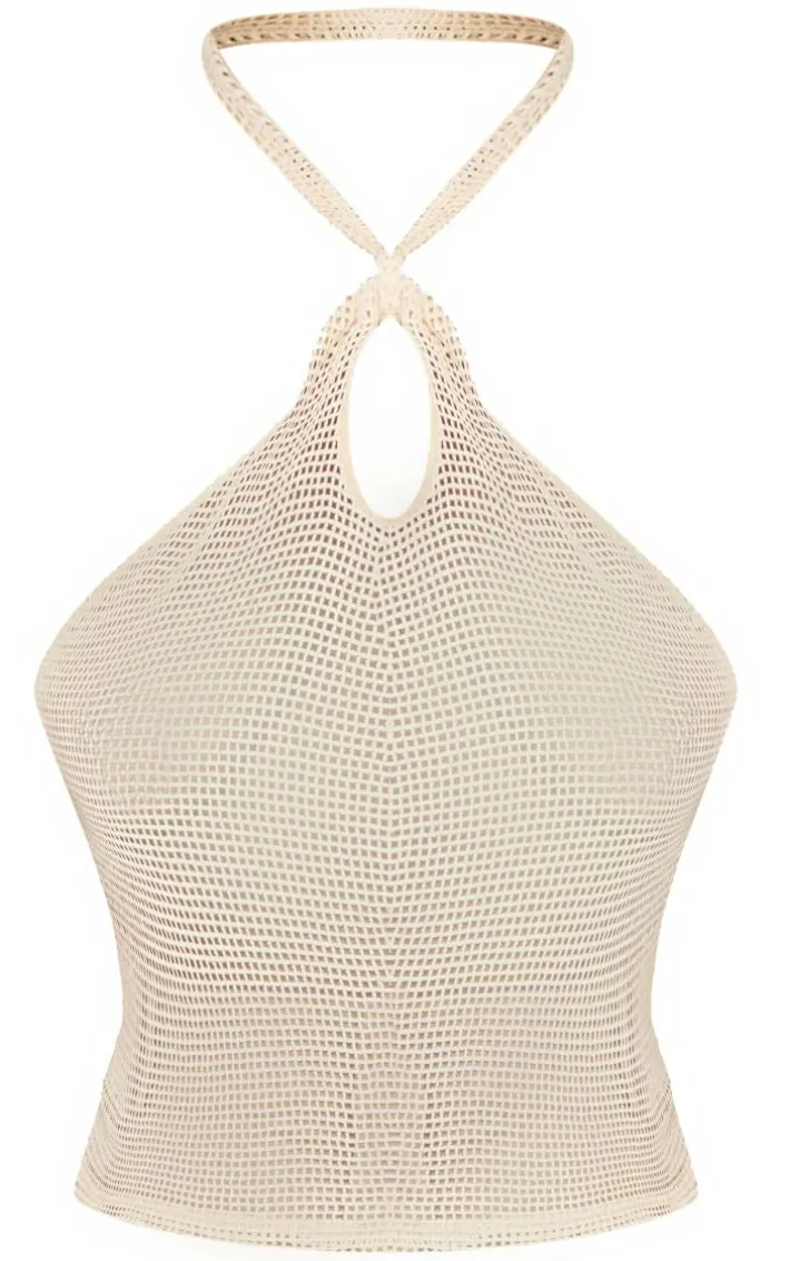 Plus Stone Fishnet Halterneck Top