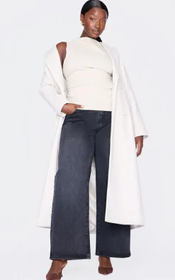 Plus Stone High Neck Ruched Asymmetrical Long Top